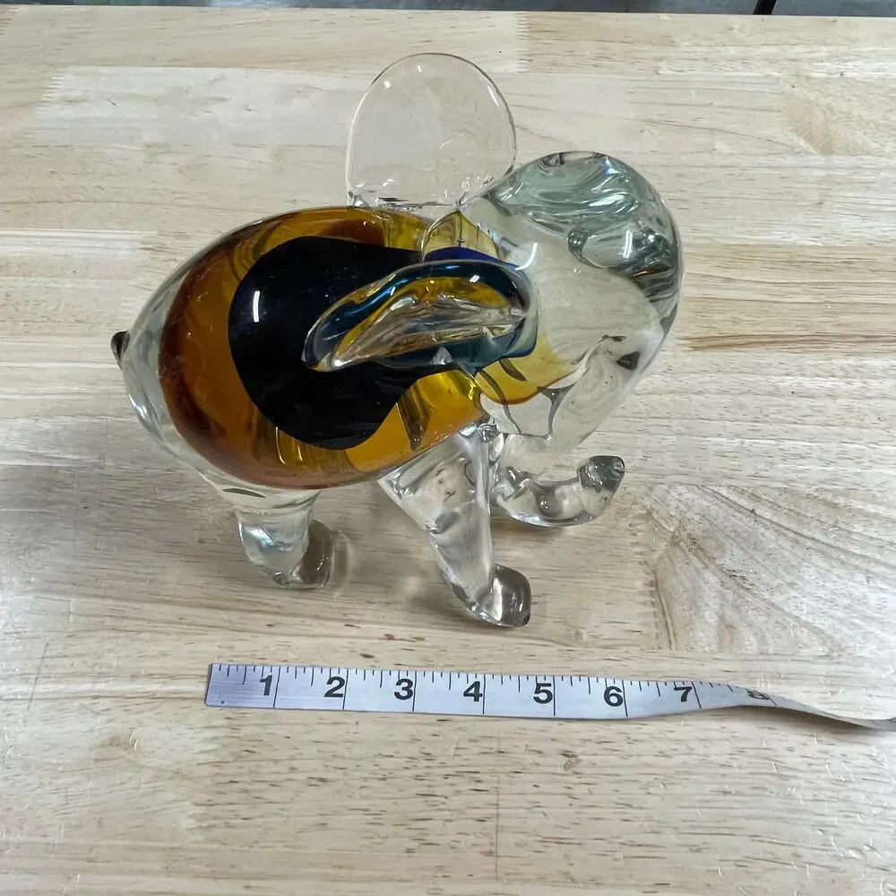 Amber Vintage Campo Art Glass Murano Style Elephant 7 Inch Excellent Condition